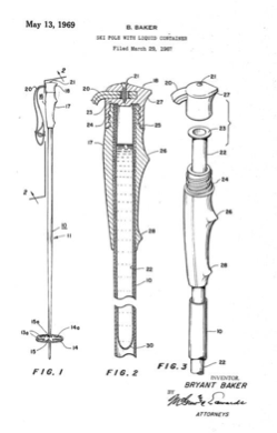 2009 – Ref. 1969 patent drawing for a ski pole with a concealed liquid container, image from web search.